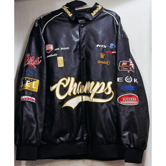 Aelfric Eden Racing Jacket Mens Medium Black Faux Leather Motorcycle CHAMPS LNC - Picture 1 of 15